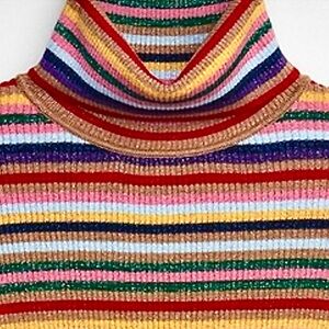 GAP Sparkle Pink Green Ribbed Striped Shimmer Turtleneck Sweater Size XXL NWOT